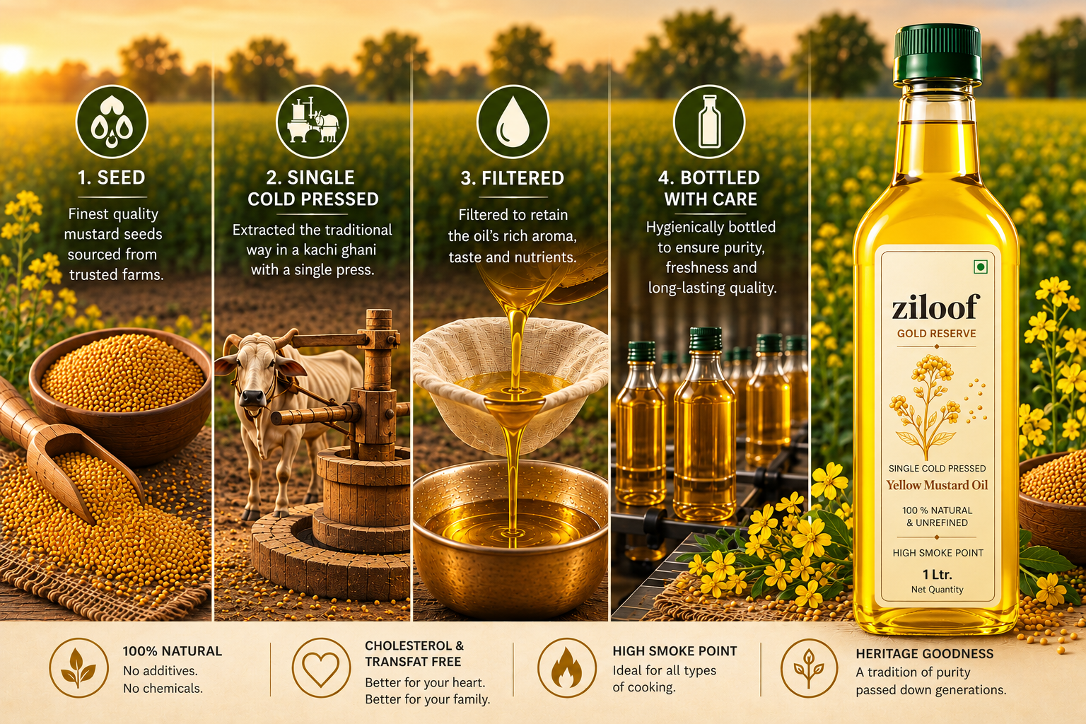 Ziloof seed-to-bottle process — pure tradition, natural goodness