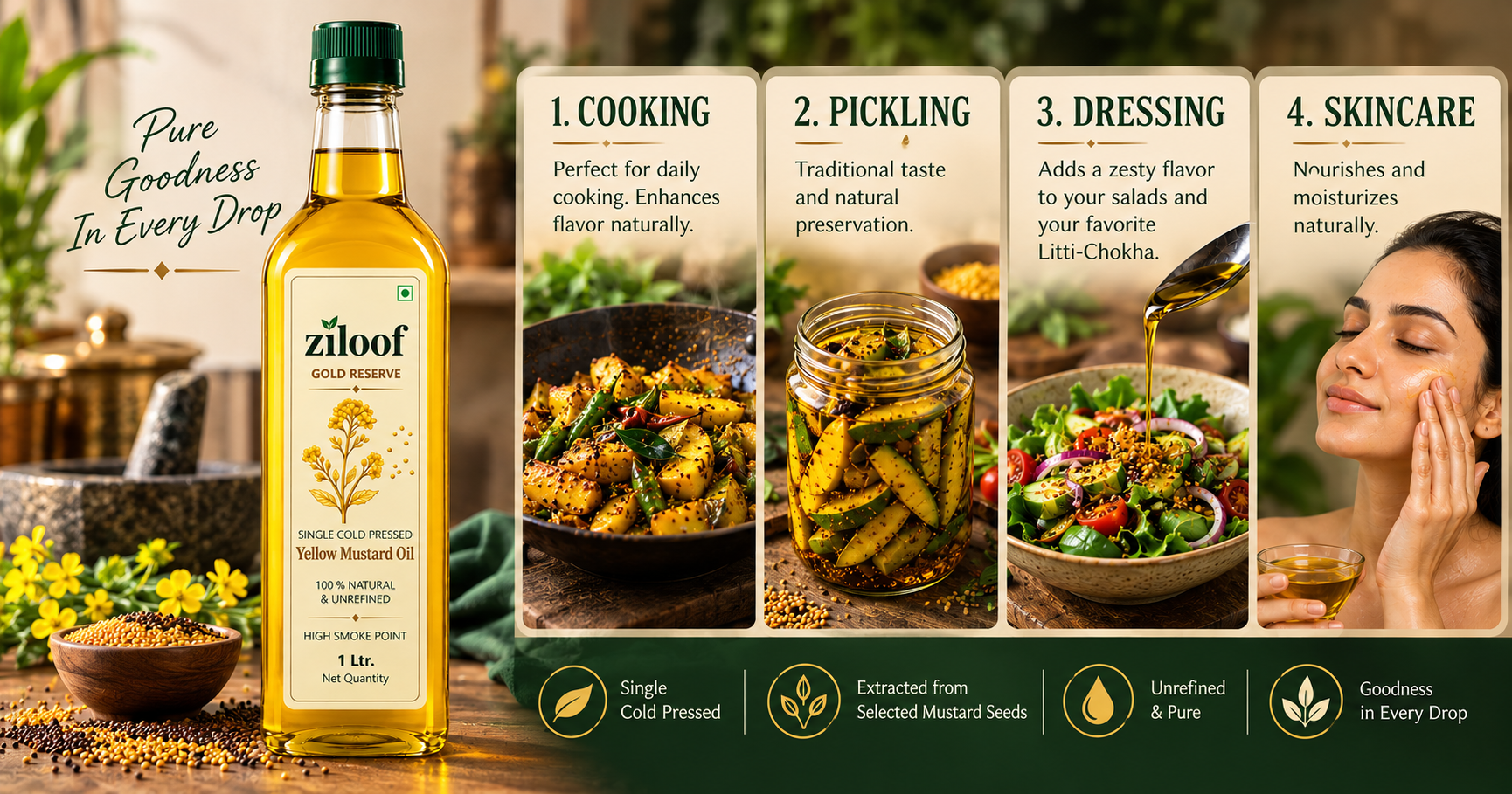 Ziloof uses: cooking, pickling, dressing and natural hair and skin care